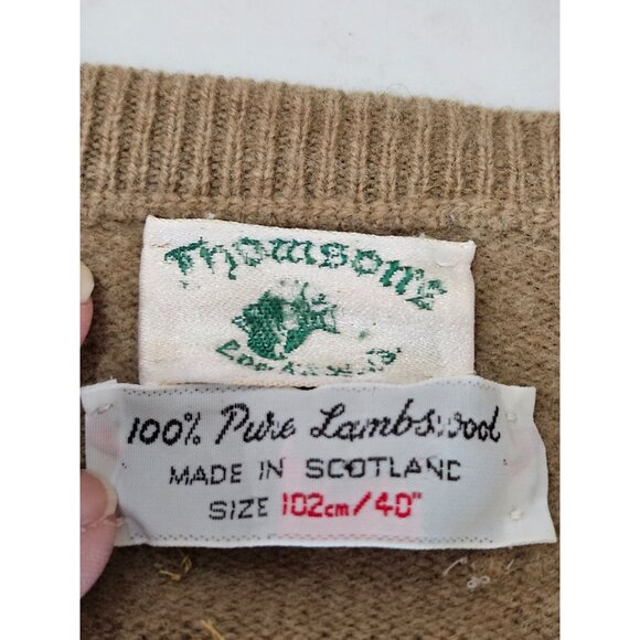 Thomson 100% Pure Lambswool Sweater Medium From Scotland Tan Argyle Grandpa - Picture 5 of 8